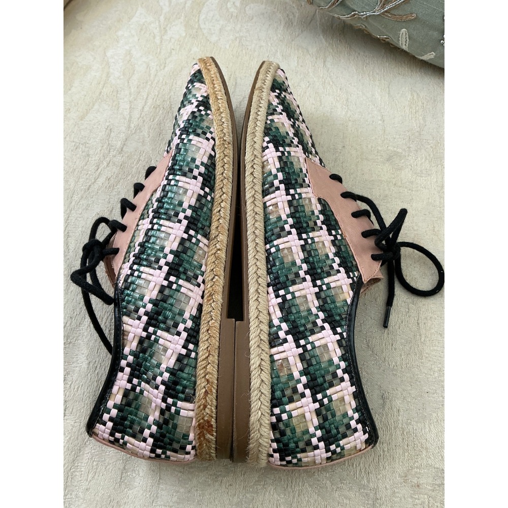 CHARLES & KEITH Woven raffia espadrille Oxford size 9 pink green tan **Rare** - Picture 4 of 7